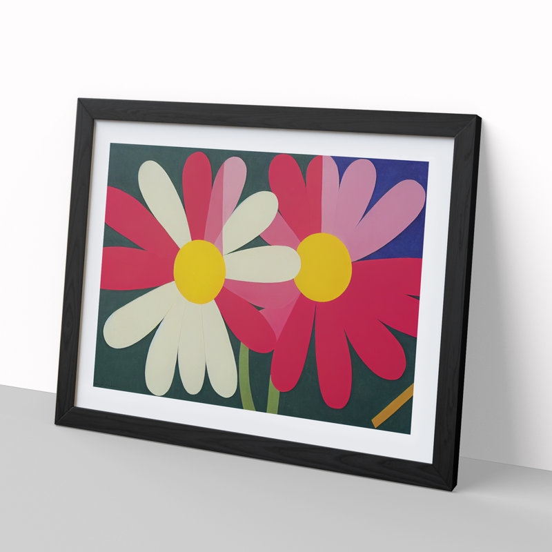Abstract Daisy Flowers - Framed Print, Black, 46cm H x 64cm W x 2cm D