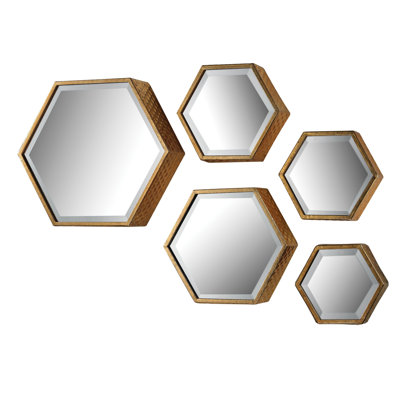 Miroir mural hexagonal - ensemble de 5 dorés