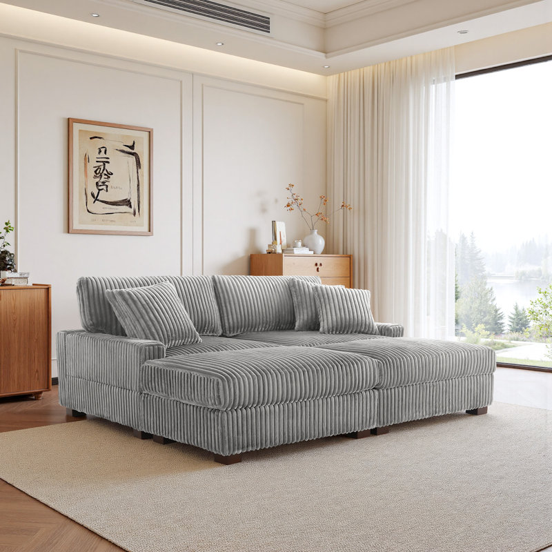 4 Seater Sectional, Light Grey Polyester/Foam Padding