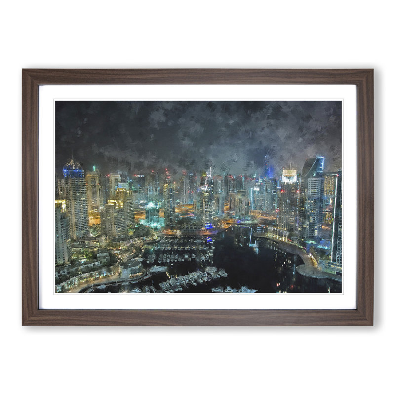 Dubai Skyline Vol.3 - Picture Frame Painting, 36cm H x 48cm W x 2cm D, Walnut Framed