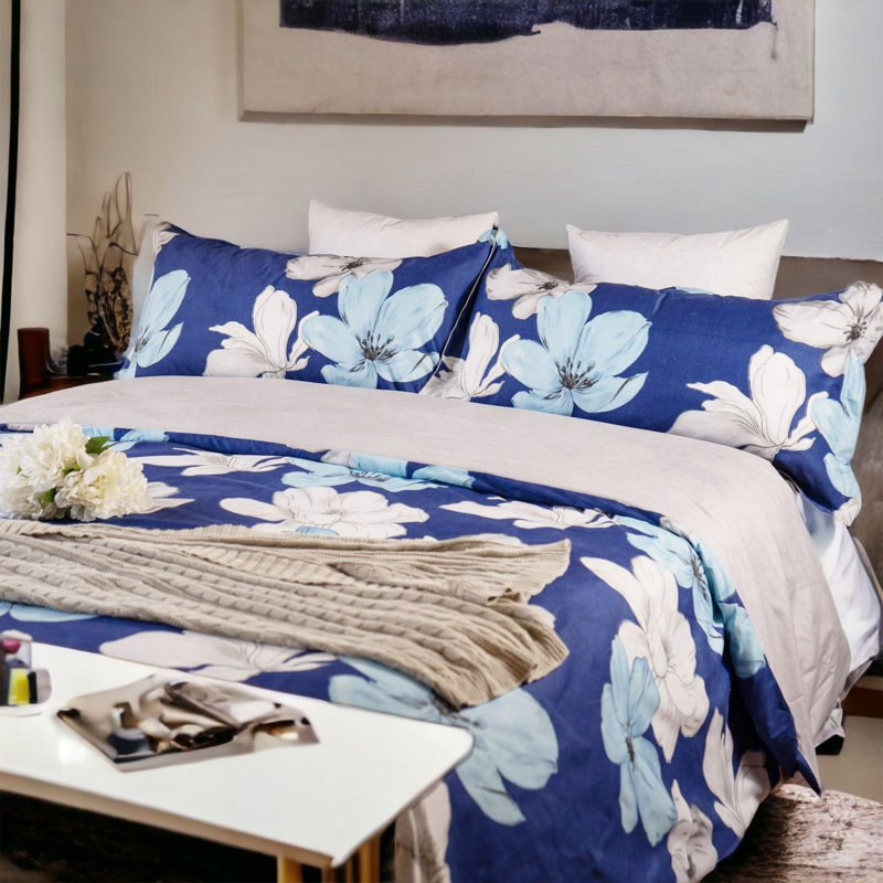Ensemble de housse de couette réversible en microfibre bleu / blanc 3 pièces 