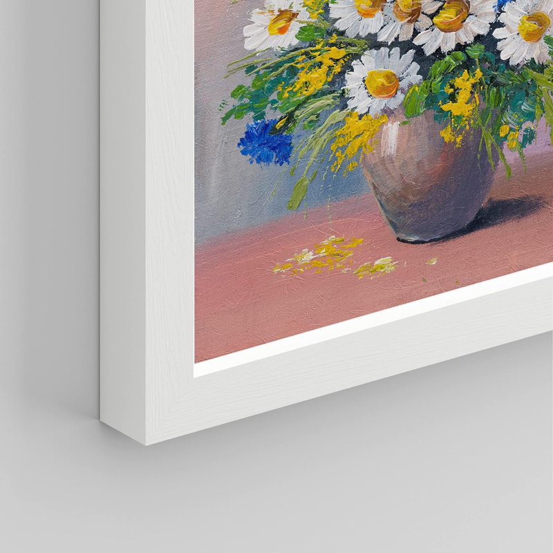 «White Gerbera Daisies & Wildflowers», art mural, impressions botaniques florales, œuvre d'art encadrée sur papier, Blanc