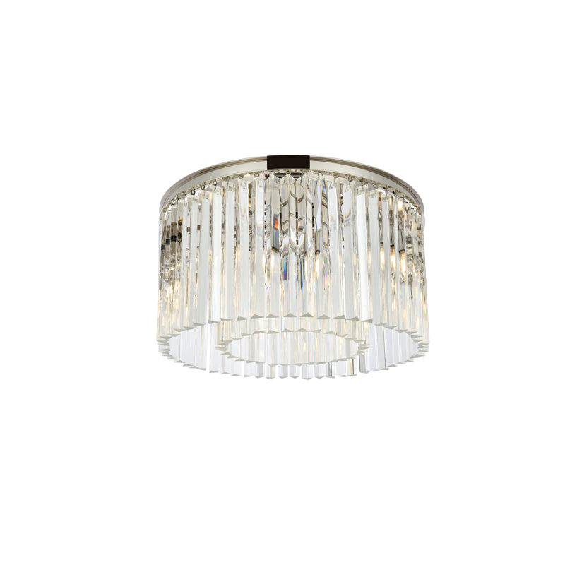 Plafonnier encastré 8 lumières Yazmin, H 13,5 po x l 26 po x P 26 po, Cristal (transparent), Nickel poli