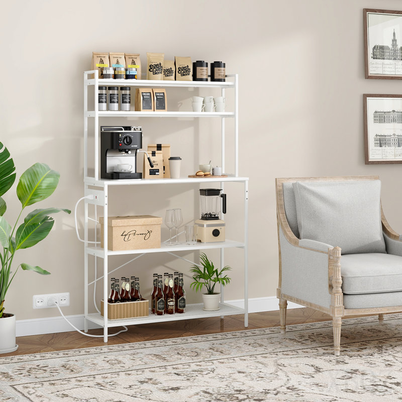 Grand support de boulanger à 5 niveaux avec prises électriques, support à micro-ondes de 39 pouces et bar à café, tablette de rangement pour la maison, rangement pour comptoir