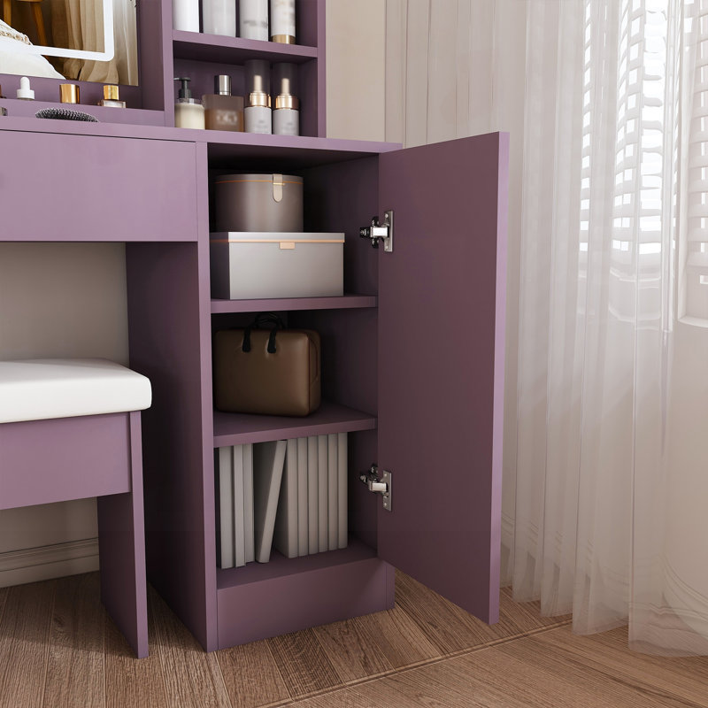 Ensemble de coiffeuse élégant avec miroir à DEL réglable et rangement