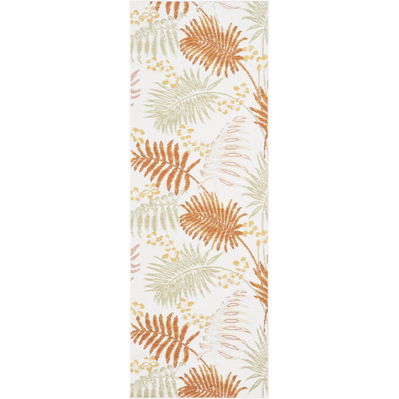 Valery Floral Reversible Flatweave Polypropylene Indoor / Outdoor Area Rug - Orange , Runner 2'8'' x 7'3''