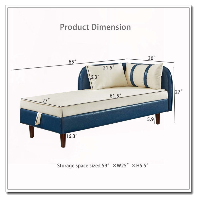 Méridienne de rangement 65 ", Beige et bleu