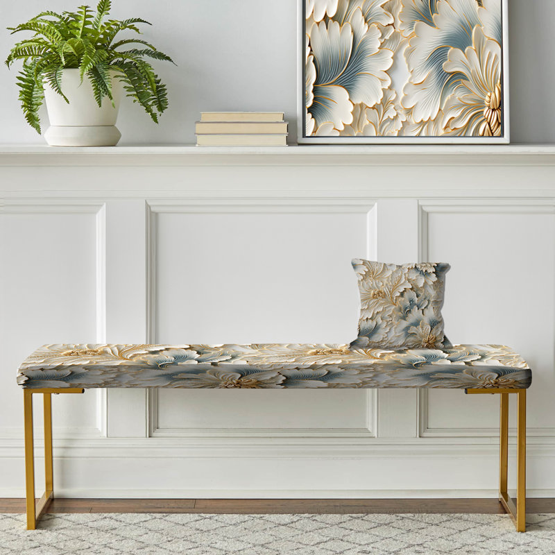 Beige Frosty Drift Experience - Marble Upholstered Gold Bench