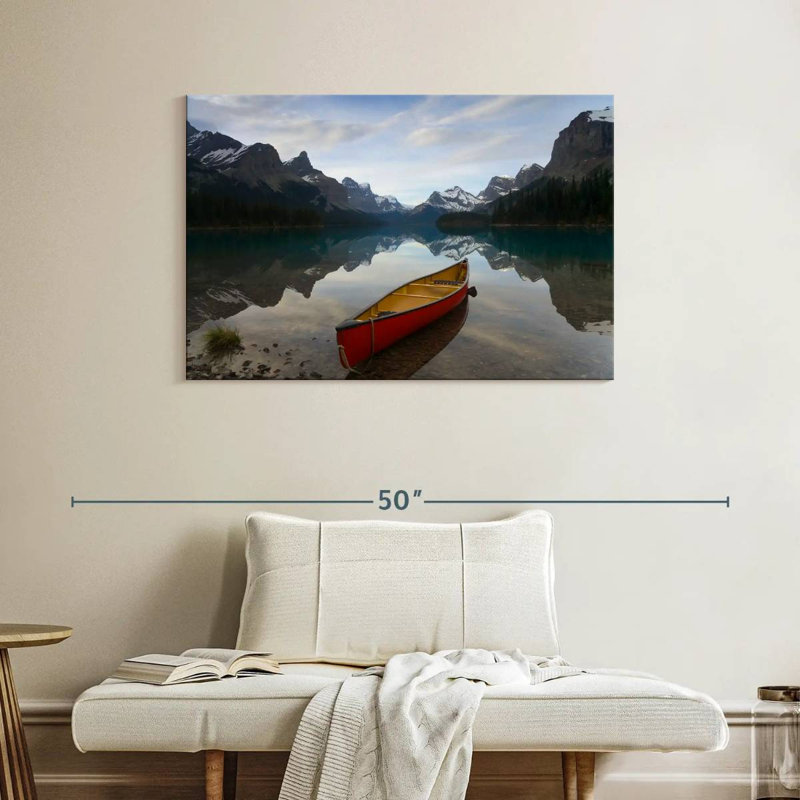 Canot sur le lac Mehar Maligne, H 26 po x l 39 po