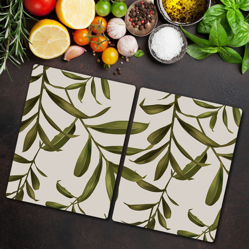 Austinburg Tempered Glass Leaves Chopping Board, 52cm x 40cm