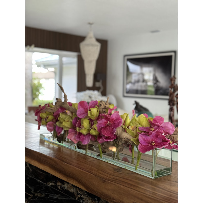 Casa Polyether Polyurethane (PU) Orchids Arrangement in Planter, 8" H x 36" W x 8" D