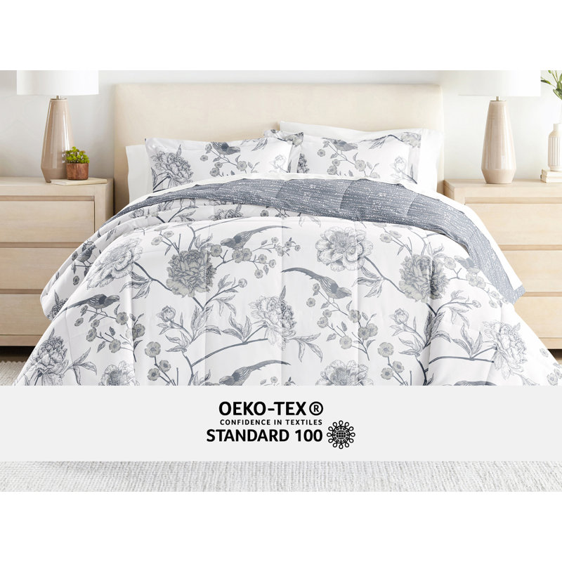 Full Blue Floral Microfiber Comforter and Sheet Set