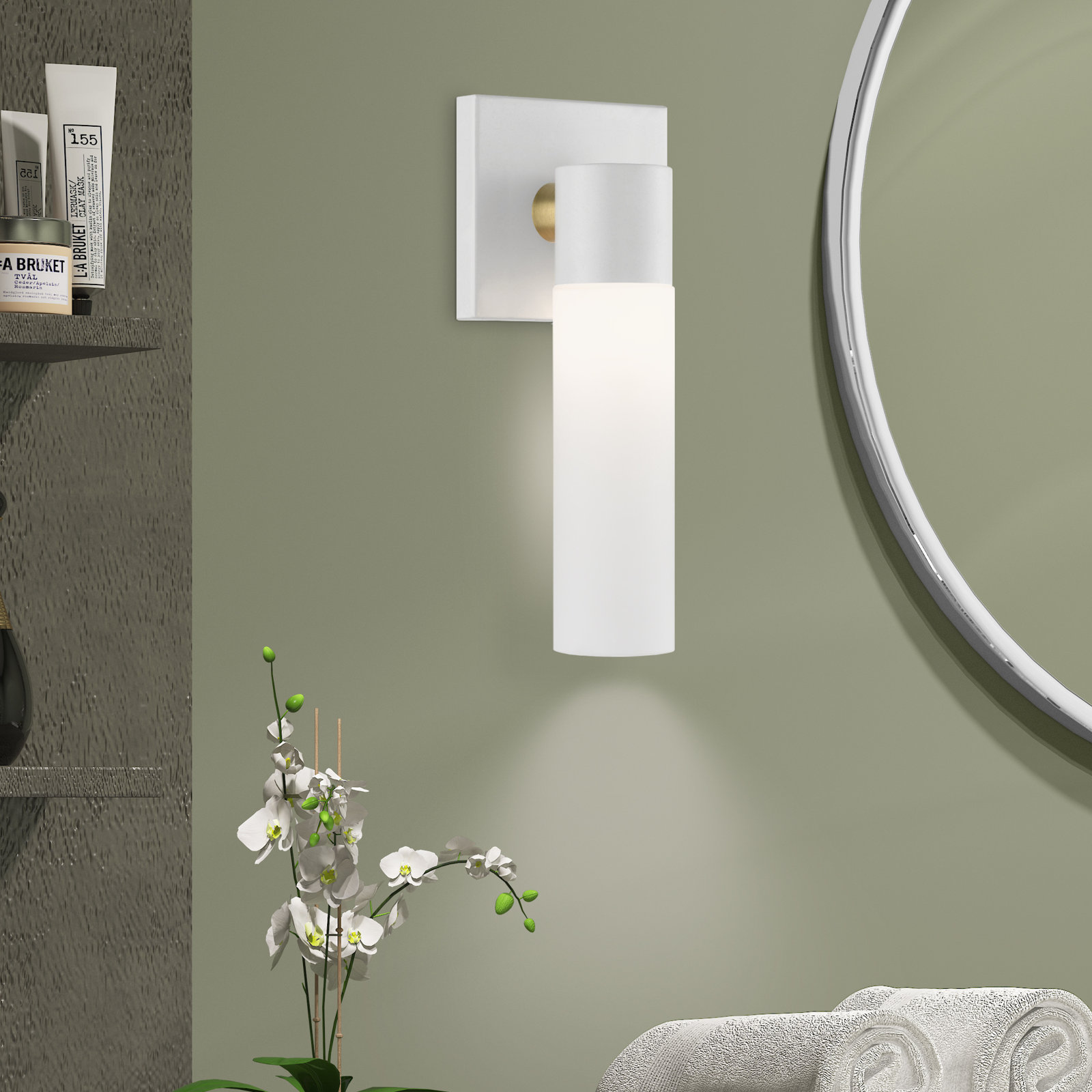 Fulton Single Light Glass Dimmable Armed Sconce, Textured White