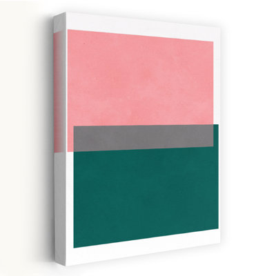 Pink Teal Gray Abstraction Abstract Contemporary Wall Art Print 1 Piece Wrapped Canvas Wall Art