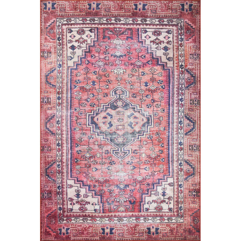 Tapis rouge à motif tissé rétro, Tapis de couloir 2 pi 6 po x 9 pi 11 po
