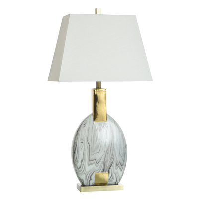 Norman Wyatt Home - Quarry - Table Lamp - Faux Marble And Gold Ceramic - White Shade