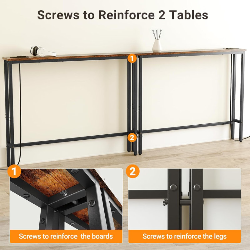 Narrow Console Sofa Table With Built-In Power Outlets And USB Ports, Behind Couch Table With Charge Station And Extension Cord For Living Room