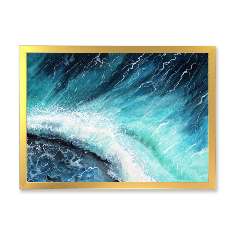 Bleu marine, vagues de l'océan et écume de mer blanche I - peinture sur toile, H 24 po x l 32 po
