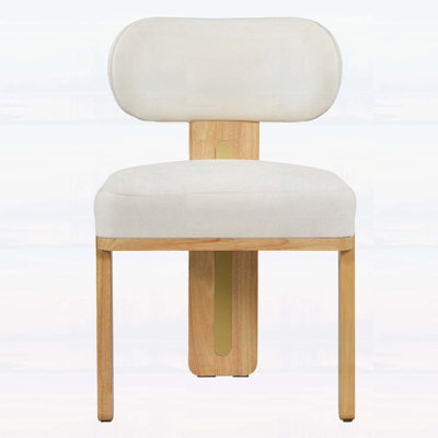 Chaise de salle à manger rembourrée moderne et minimaliste avec pieds en bois d'hévéa massif, naturel et beige