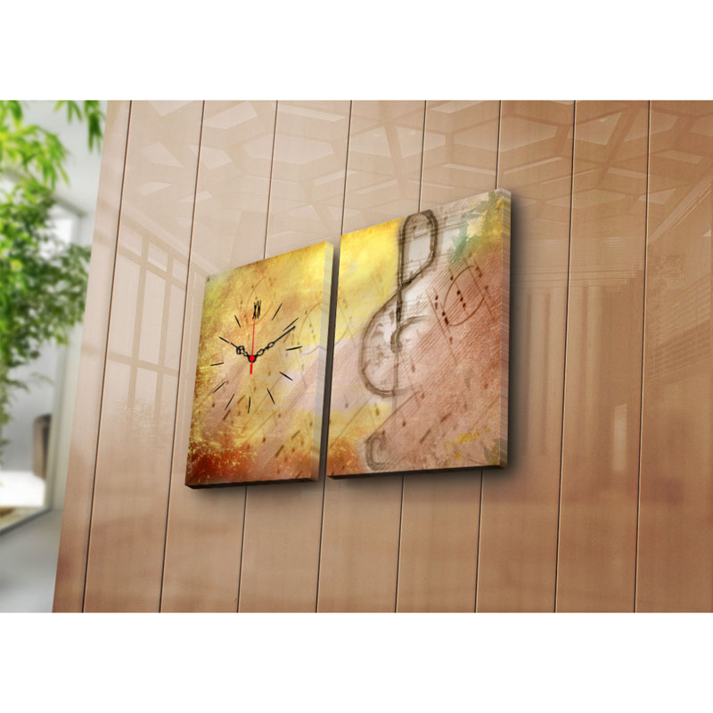 Horloge murale élégante en toile décorative (2 pièces), 25,2 po x 15,7 po | Toile 100% suède avec cadre 100% bois (épaisseur: 1,2 po) | Décoration élégante, parfaite pour les espaces de salon et de bureau, conception unique de garde-temps