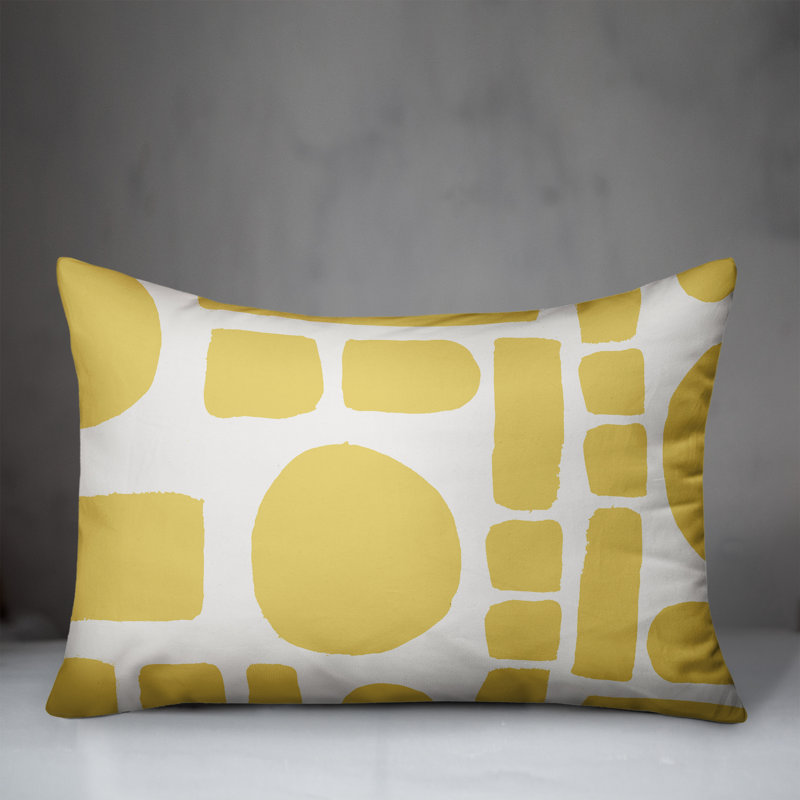  Coussin intérieur / extérieur géométrique, Blanc / jaune