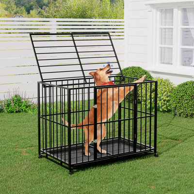 42 Inch Heavy-Duty Stainless Steel Dog Crate for Large Dogs - Kennel with Locking Wheels - Foldable Chew-Resistant Indoor/Outdoor Cage with Easy-Clean Removable Tray XXL
