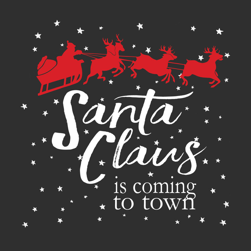 Santa Coming Black White Red - Wrapped Canvas Print, 76cm H x 76cm W x 3.8cm D