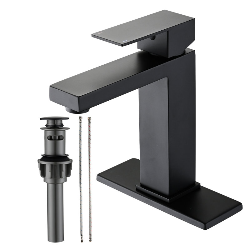 Modern Bathroom Faucet, Stainless Steel, Matte Black Finish, With Drain Assembly For Decoration Project 2 Tap, Single Hole, Enhancement