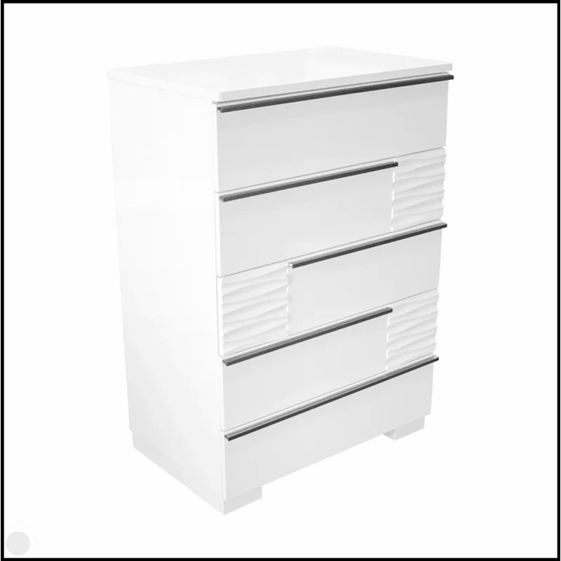 Commode 5 tiroirs moderne en laque blanche et bois de peuplier pour un rangement durable et élégant dans la chambre à coucher