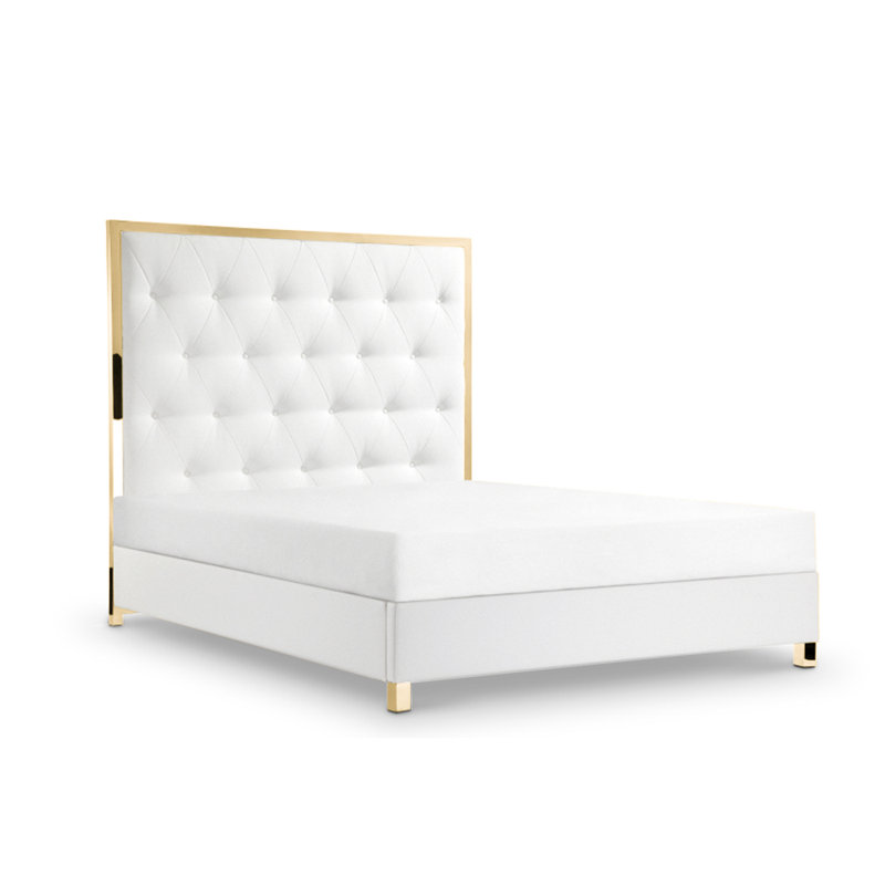 Lit tapissier Altarik, Grand, Blanc/doré