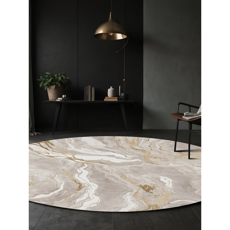 Machine Washable Gray Area Rug, Round 5'
