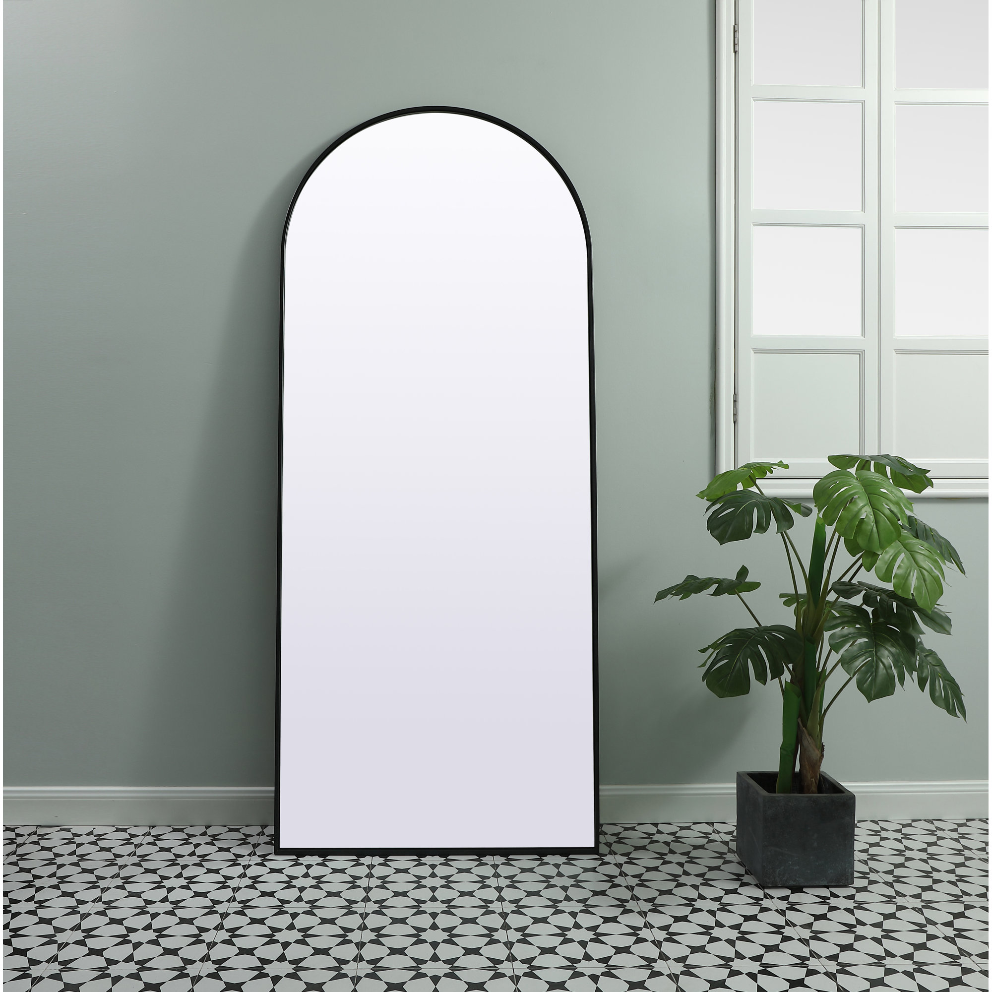 Sabine Metal Arch Wall Mirror, Black, 76" x 32"