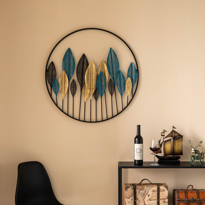 Large Round 31.5 Dia Exquisite Multicolor 3d Leaf Artistry Metal Wall Décor For Entryway, Dining Room, Kitchen, Office, Bedroom And Hallway, Unique Elegant Attractive Home Décor, Modern Design, Classic Colors