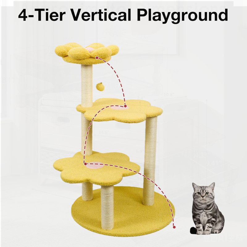 Arbre à chat à plusieurs niveaux avec perchoir douillet amovible, poteaux à griffer et jouet suspendu pour grimper, se reposer et jouer
