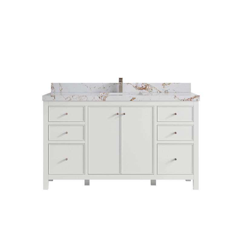 Meuble-lavabo simple 60 po avec plateau Chicago, Doré Viola