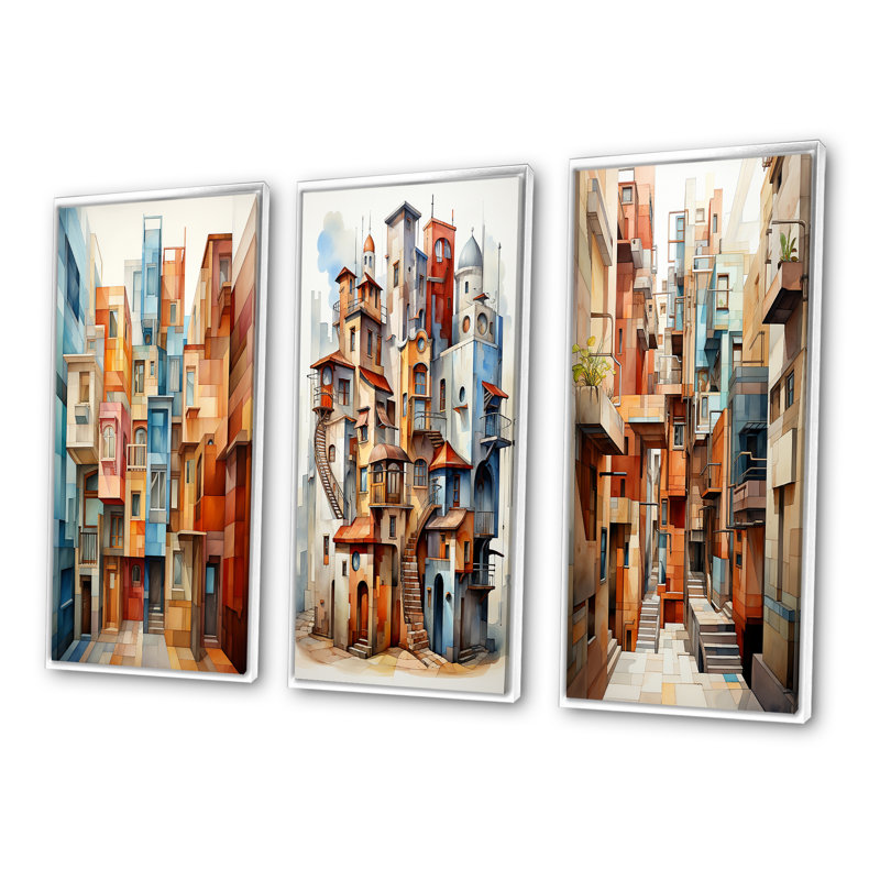 «Cubism Art Multidimensional», 3 pièces sur toile, H 40 po x l 60 po, Cadre blanc