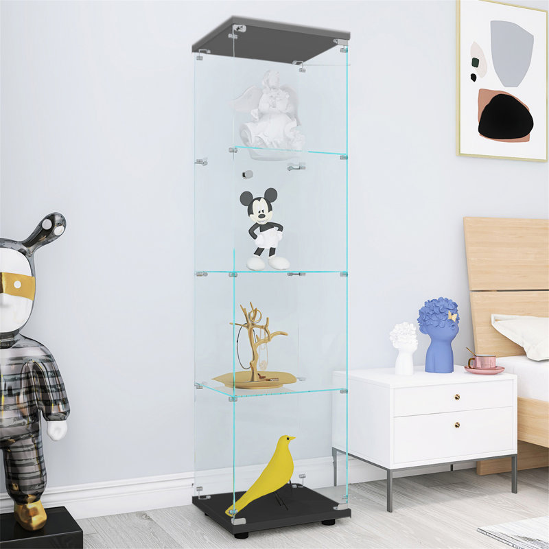Armoire en verre noir avec 4 tablettes et une porte
