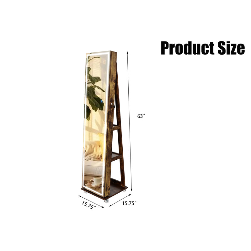 Armoire à bijoux pivotante à 360 ° et miroir