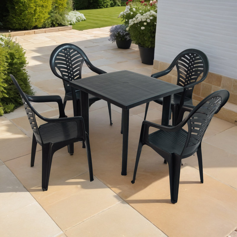 Rapino Square Table with 4  Chairs Garden Set, Anthracite