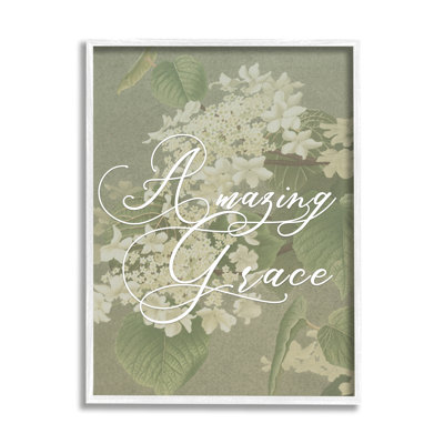 " Amazing Grace Phrase Vintage White Flower Blossoms " by Daphne Polselli