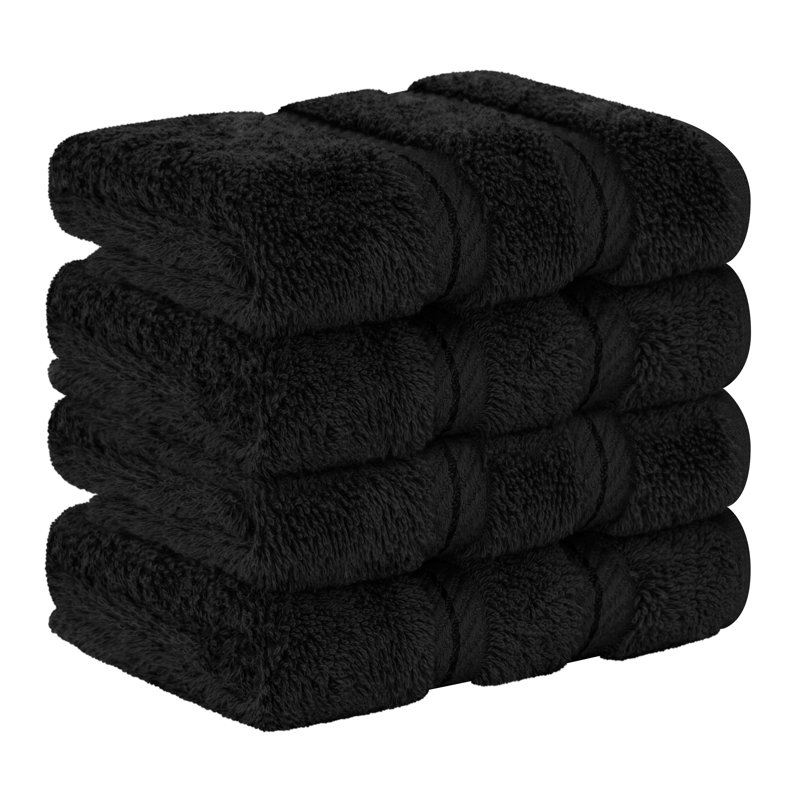 Darcelle 100% Cotton 4-Piece Turkish Washcloth Set, Coal Black