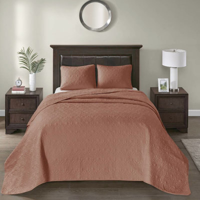 Courtepointe réversible en argile rouge très grand / très grand 3 pièces - Literie pour les jours d'été et de chaleur, courtepointe, rembourrage en coton prélavé, 2 taies décoratives incluses, lavables à la machine, taies décoratives incluses,