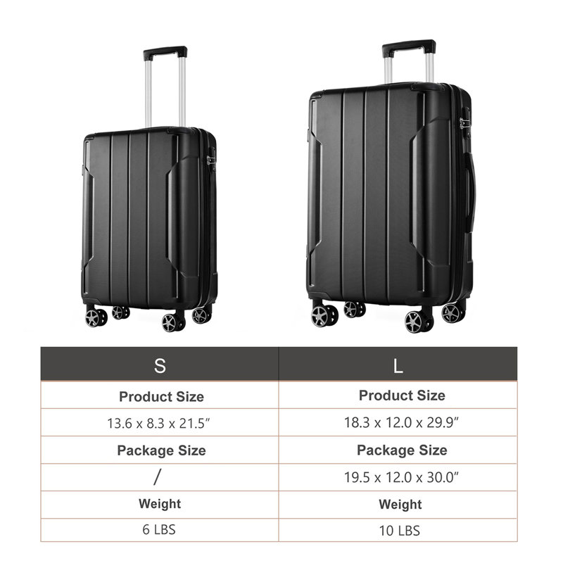 Ensemble de valises Hardshell ABS 2 pièces extensible avec roulettes TSA Lock pour hommes femmes