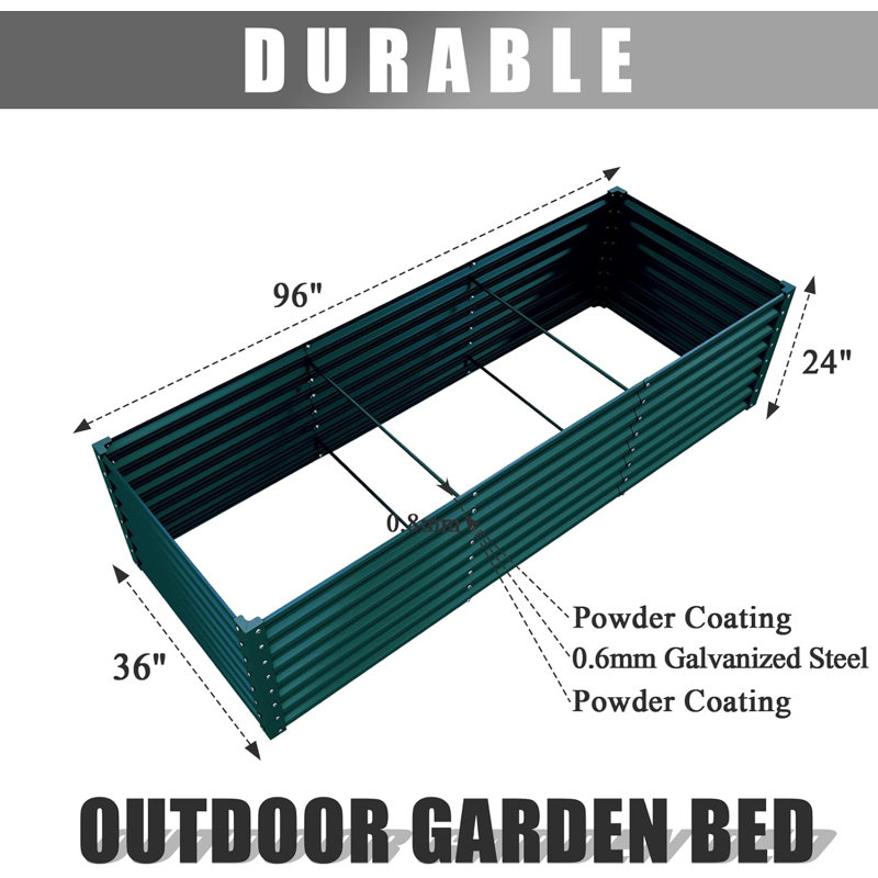Ensemble de jardinière surélevée galvanisée 8X3X2Ft, Vert