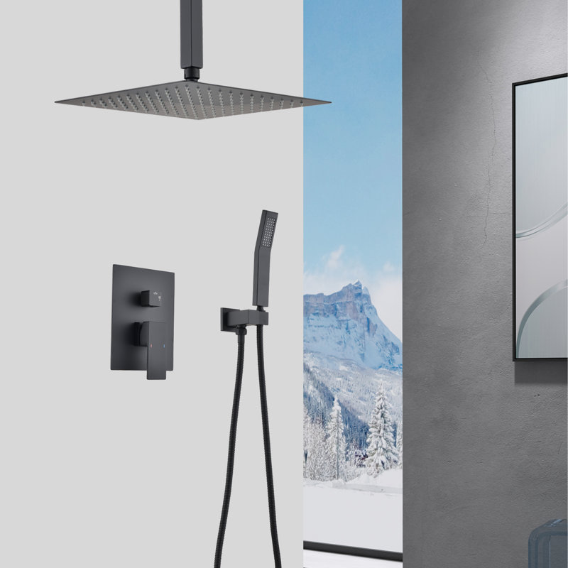 Matte Black Ceiling Mounted Shower - Handheld & 16" Head Long-lasting Performance, High In With Modern Flair