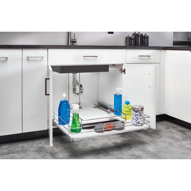Rev-A-Shelf Solid Surface U-Shape Pull Out Organizer for Sink Base Cabinets with Soft Close, 29.69" W, Natural Maple