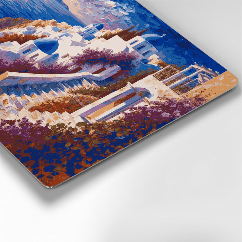 Villes, Grèce, Grèce, art mural en métal mauve, 8" H x 10" W