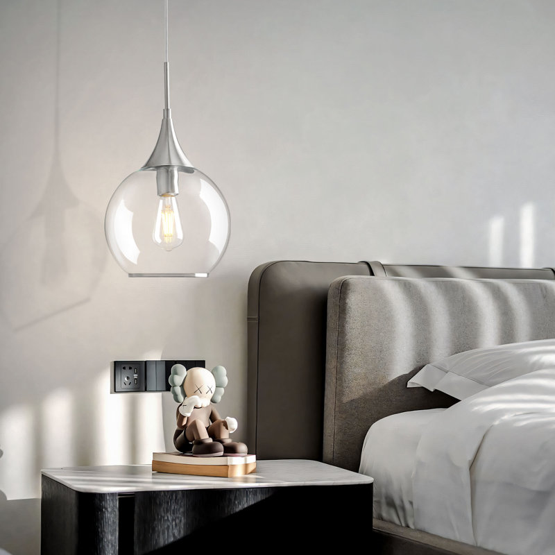 Luminaire suspendu simple à 1 lumière avec verre transparent, Nickel brossé