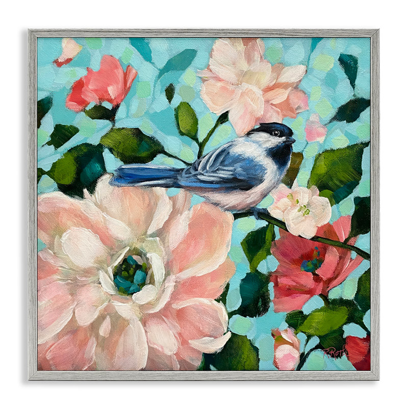 Oiseau bleu et fleurs audacieuses, art giclée par Raquel Roth, H 12 po x l 12 po, Estampe numérique Farmhouse