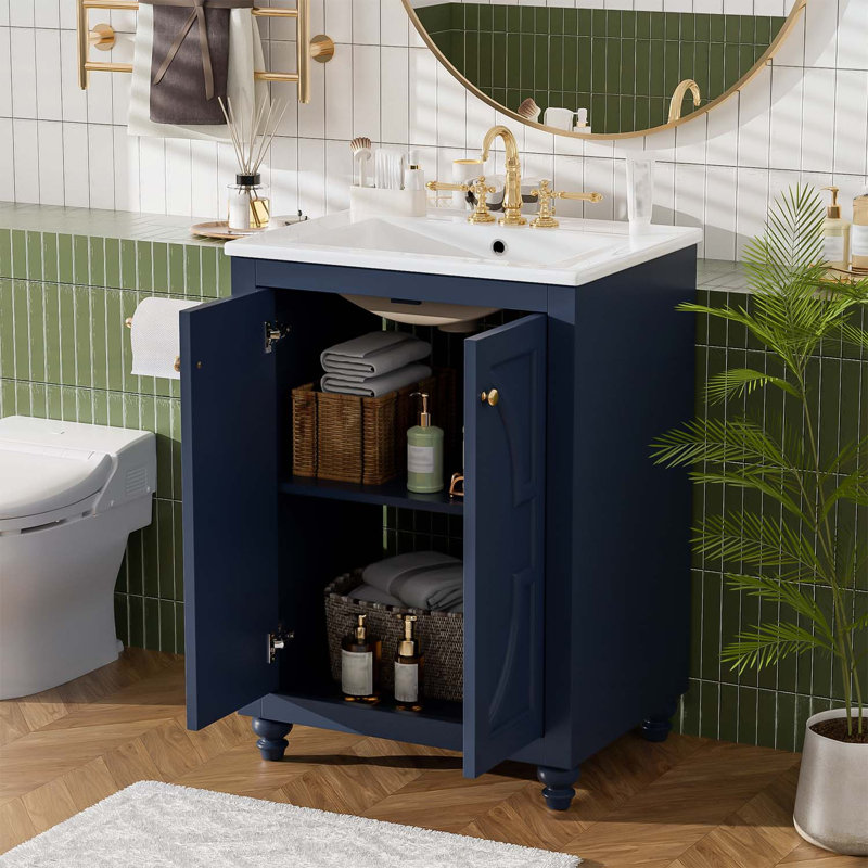Modern Bathroom Vanity with Sink,Soft-Close Hinges,Ball-Turned Legs, Blue